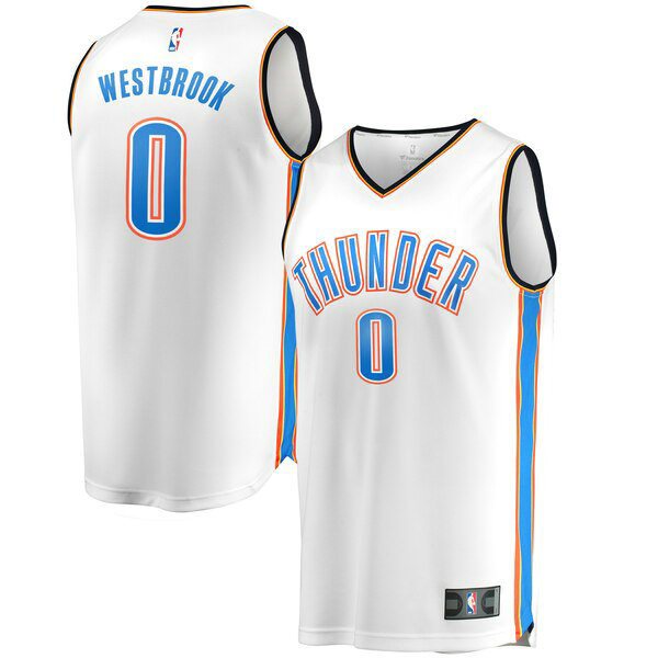 Maillot Oklahoma City Thunder Homme Russell Westbrook 0 Association Edition Blanc